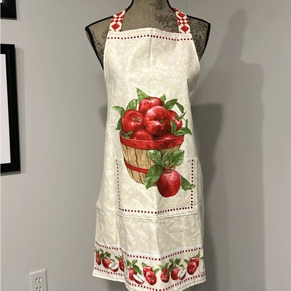 Handcrafted double sided Apron with Apples and Poinsettias with pockets